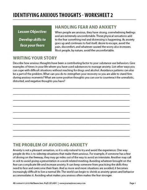 Identifying Anxious Thoughts Worksheet 2 Cod Journey To Recovery