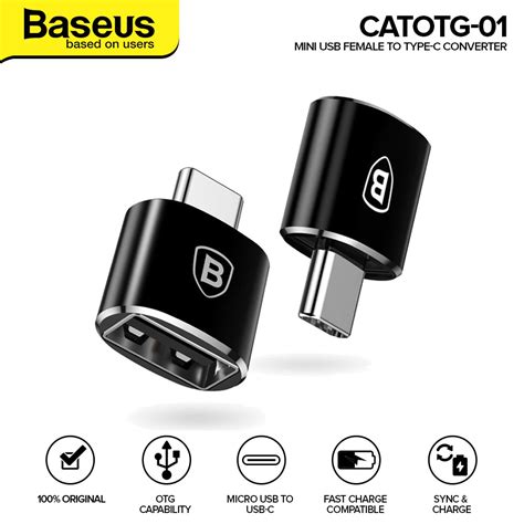 Baseus Mini Usb Female To Type C Male Adapter Converter Black