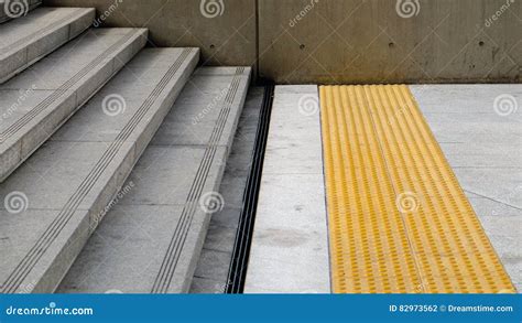 Concrete Stairs With Anti Slip Groove And Steel Gutter Stock Photo