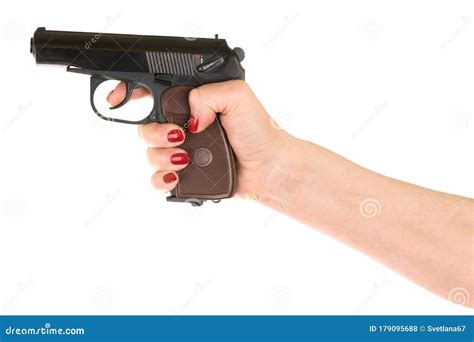 Female Hand Holding Gun Stock Photo Image Of Handcuffs 179095688