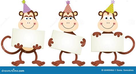 Birthday Monkeys With Signboards Stock Vector Illustration Of Element