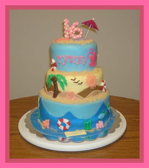 This is the perfect spot for a sweet 16 party. Sweet 16 Beach Themed Cake - CakeCentral.com