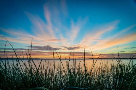 Blue Sky And Orange Sunset Over A Lake In Australia Stock Image Image
