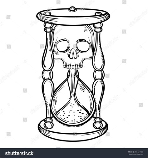 Decorative Antique Death Hourglass Illustration Skull เวกเตอร์สต็อก