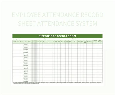 Employee Attendance Record Sheet Attendance System Excel Template And