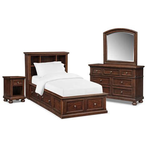 Hanover Youth 6 Piece Full Bookcase Bedroom Set With Storage Cherry