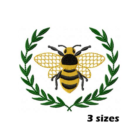 Laurel Honey Bee Embroidery Designs Instant Download 3 Sizes Etsy