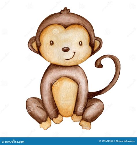 Hand Draw Watercolor Monkey Isolated Stock Illustration Illustration