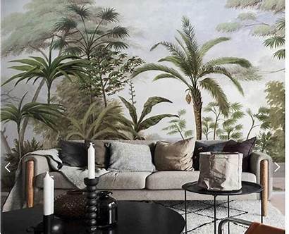 Jungle Palm Living Tropical Painted Mural Murals
