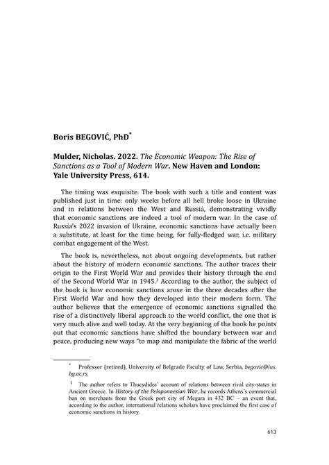Pdf Book Review The Economic Weapon The Rise Of Sanctions As A Tool