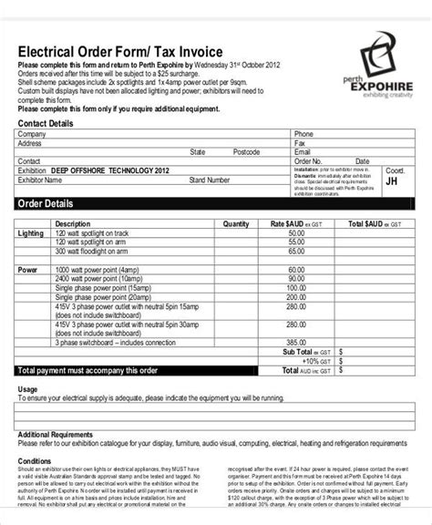 Electrical Invoice Template 7 Free Word Pdf Format Download