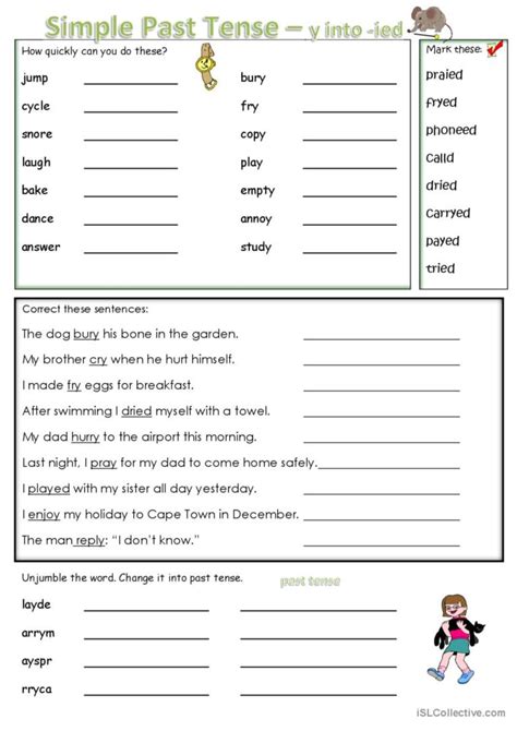 Simple Past Tense Change Y To I An English Esl Worksheets Pdf And Doc