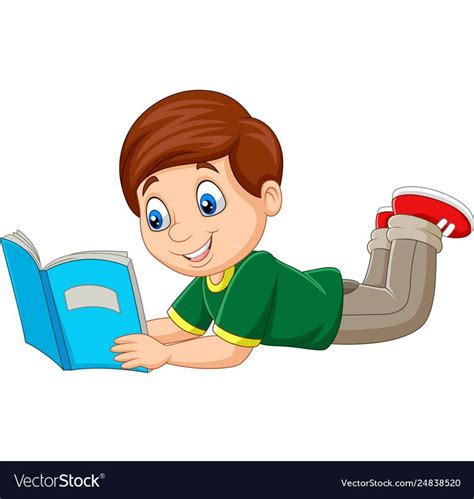 Vector Illustrationj Of Cartoon Boy Laying Down And Reading A Book