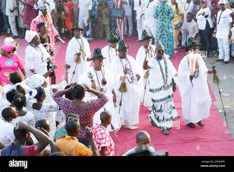 Traditional Priests Leading The Procession To Oke Mogun During The