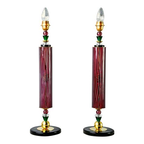 Murano Glass Etched Aubergine And Multi Color Table Lamps Pair Chairish