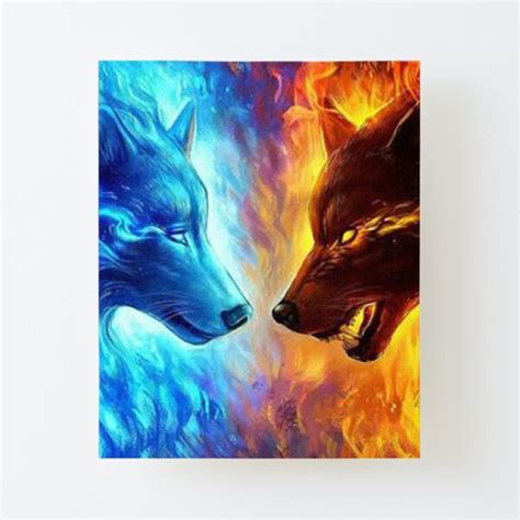 Ice Wolf And Fire Wolf Wolf Rivalry Mounted Print By Kyumi12