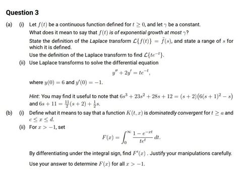 solved question 3 a let f t be a continuous function