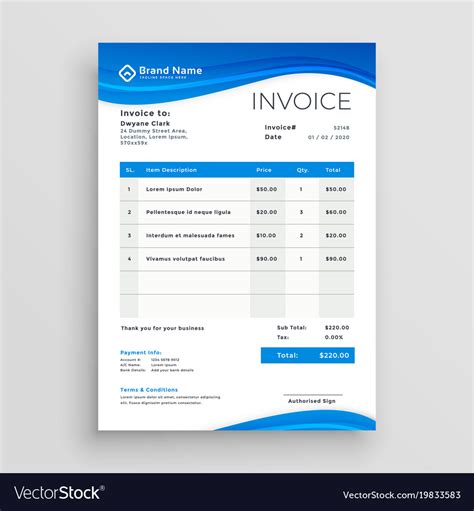 Blue Invoice Template Design Royalty Free Vector Image