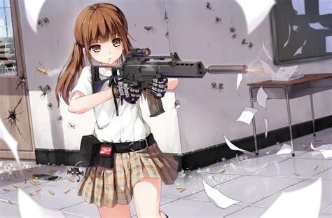 Wallpaper Yuri Shoutu Anime Girl Guns Shells Pieces Hd