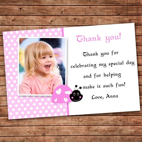 Personalized Any Wording Pink Thank You Card Little Ladybug