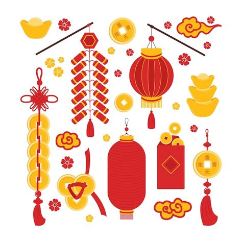 Premium Vector Set Chinese New Year Symbols Good Luck Prosperity And