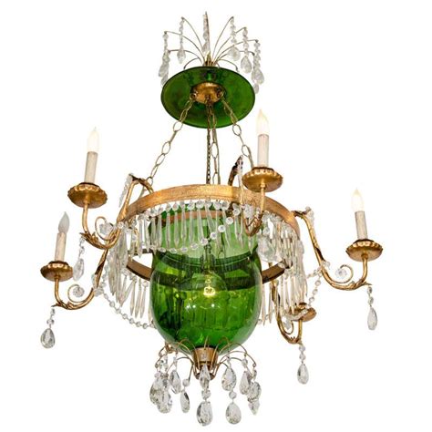 A Vintage Green Glass Bell Jar Chandelier Whanging Crystals At 1stdibs