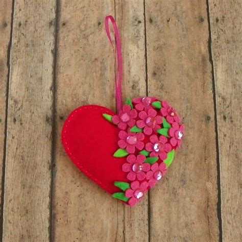 Red Felt Heart Ornament With Pink Flowers Etsy Penguin Christmas