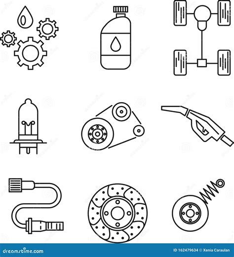 Spare Parts Of Car Icons In Outline Vector Illustration Of Car Spare