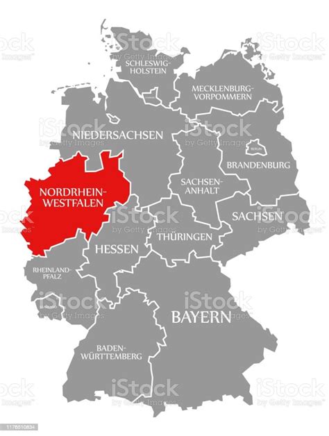 Nordrheinwestfalen Rot Auf Der Landkarte Deutschlands Stock Vektor Art