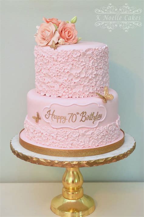 Pink And Gold Th Birthday Cake With Sugar Flowers By K Noelle Cakes