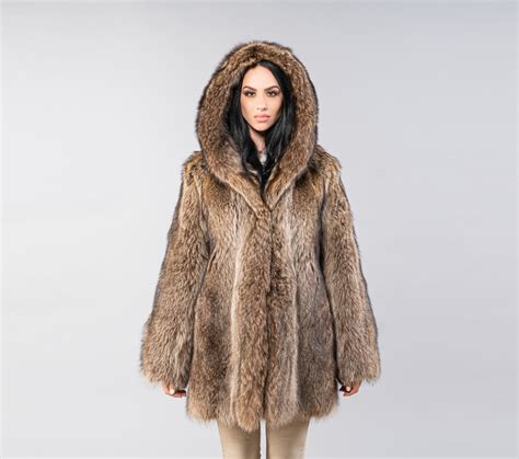 Womens Raccoon Fur Jacket With Hood 100 Real Fur Haute Acorn