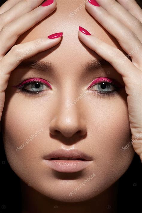 beautiful close up portrait of fashion woman model with glamour magenta