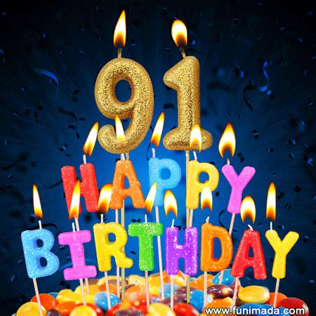 Best Happy 91st Birthday Cake with Colorful Candles GIF — Download on ...