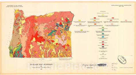 Map Geologic Map Of Oregon 1969 Cartography Wall Art Map