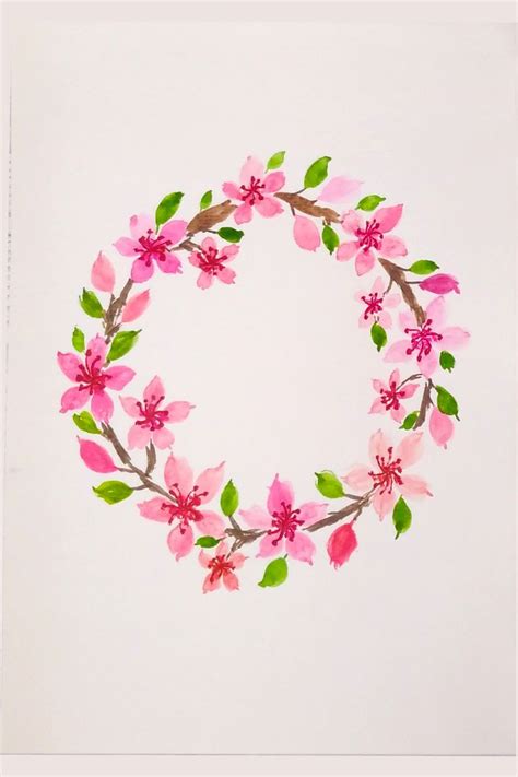 Cherry Blossom Wreath In Watercolor Step By Step Painting Tutorial