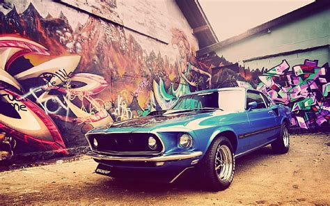 Hd Wallpaper Blue Cars Ford Ford Mustang Ford Mustang Mach 1
