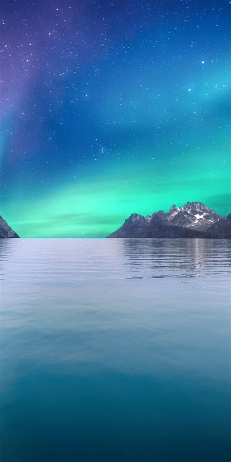 Download Wallpaper 1080x2160 Sea Sky Aurora Borealis Art Honor 7x