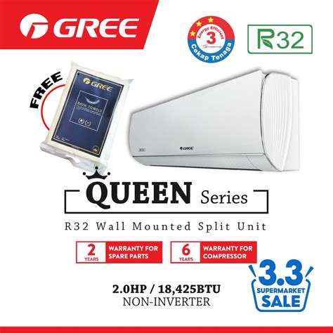 Gree R32 Aircond Non Inverter 2 0HP Queen Series GWC18ACE Shopee