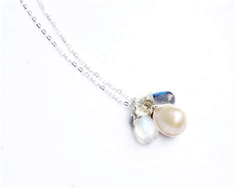 Beautiful Labradorite Moonstone And Pearl Necklace Amazing Glowing