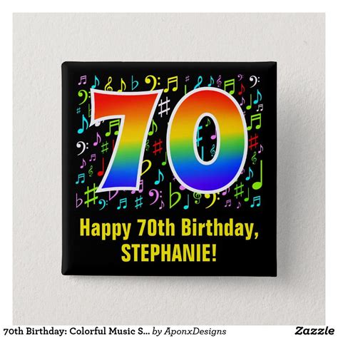 70th Birthday Colorful Music Symbols Rainbow 70 Button Zazzle