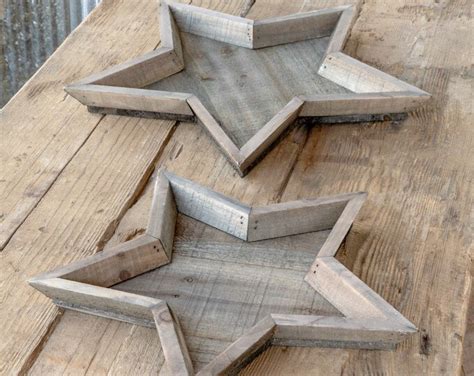 Set Of Reclaimed Wooden Star Trays Rustic Farmhouse Trays Etsy