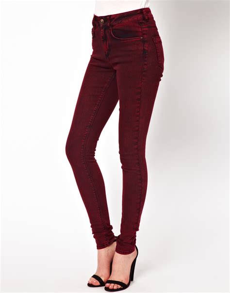 Asos Ridley Supersoft High Waisted Ultra Skinny Jeans In Oxblood Acid