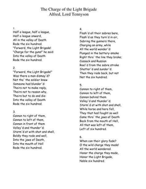 Based on the memory of this article, he wrote the poem just within a few minutes. 35 MEANING OF POEM CHARGE OF THE LIGHT BRIGADE - * Meaning