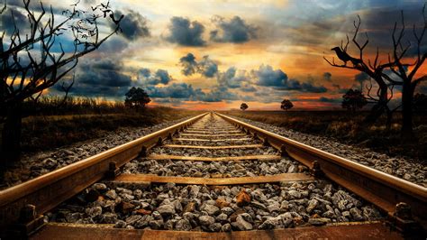 Railway Track Sunset Creative 4k Wallpaper Best Wallpapers