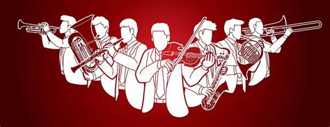 Group Of Musician Orchestra Instrument Cartoon Graphic Vector Stock