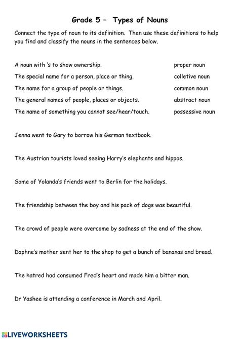 types of nouns worksheet
