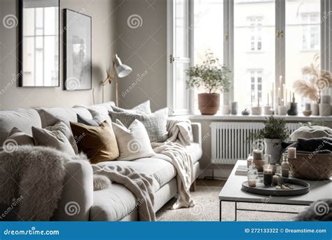 Modern Scandinavian Living Room Interior 3d Render Generative Ai