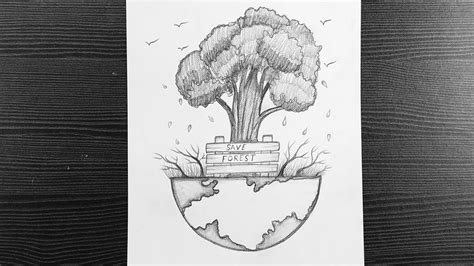 Pencil Sketching Pencil Drawings Save Trees Tree Drawing Step By