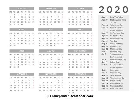 12 Month Calendar 2020 Printable Free Template Calendar Design