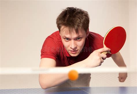 Man Playing Ping Pong Top View Copy Space Background Stock Image